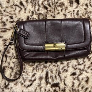 Coach Dark Brown Leather Wristlet EUC